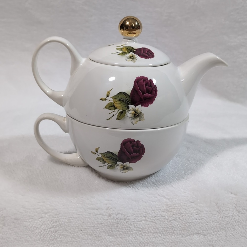 Vtg Arthur Wood & Son Tea for One Set Staffordshire Stackable Rose Floral 6460 - Picture 5 of 14